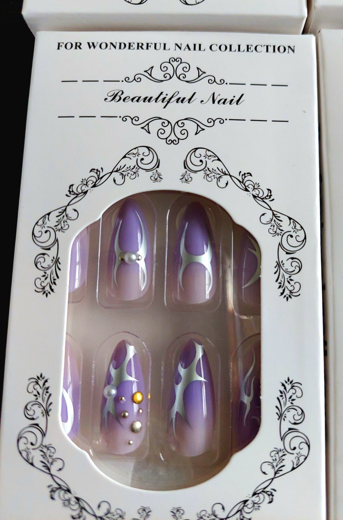 Purple and Silver press on nails